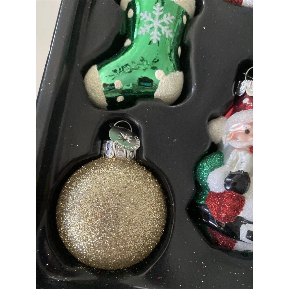 8 Celebrations by RADKO Glass Christmas Tree Ornaments Santa Claus Stocking Ball